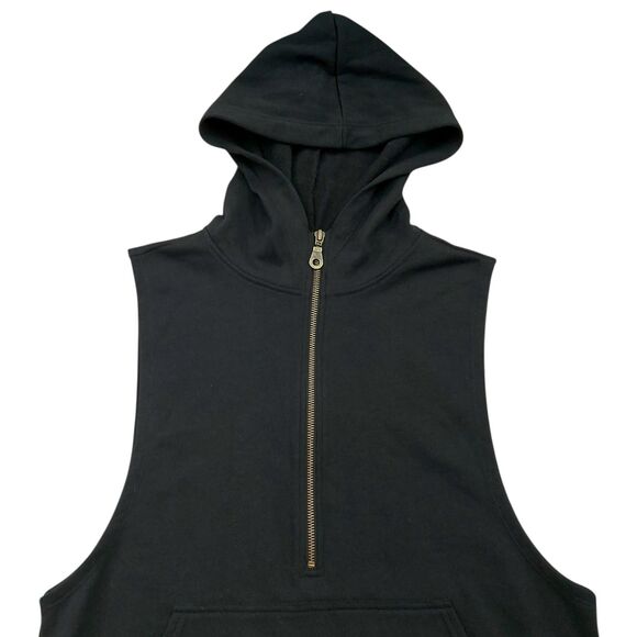 Fabletics Hooded Vest Womens Small Black Terrycloth 1/2 Zip Side Snap Athletic - Picture 3 of 11
